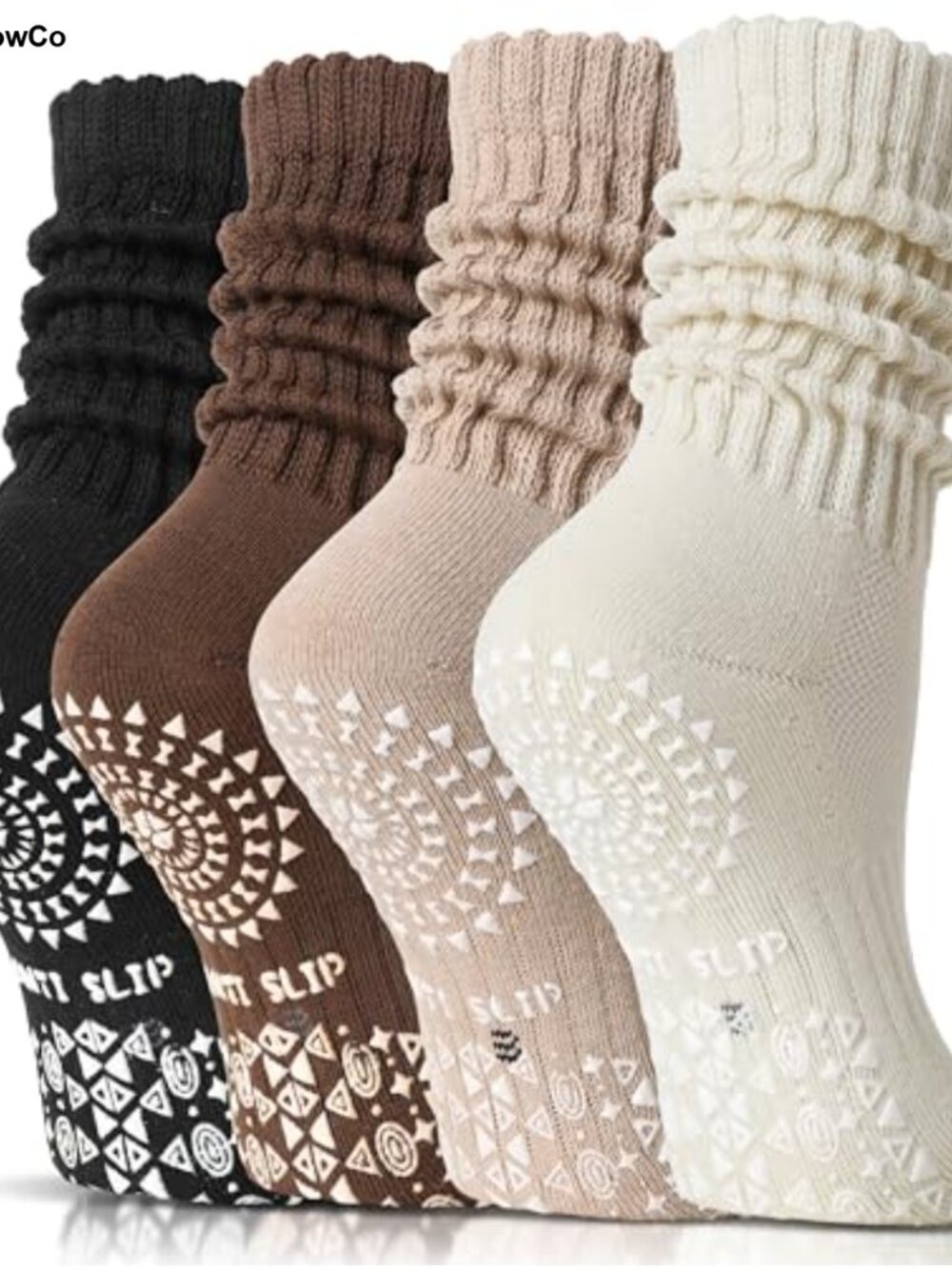 Non-Slip Gripped Slouch Socks for Yoga Pilates 4 Pack Cotton